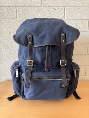 Jack Spade Navy Heavy Canvas and Leather Field Backpack Rucksack Bag Large